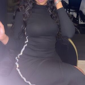 Chic Black MID Dress with Silver Detailing